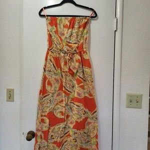 Banana Republic Orange Maxi Dress Strapless